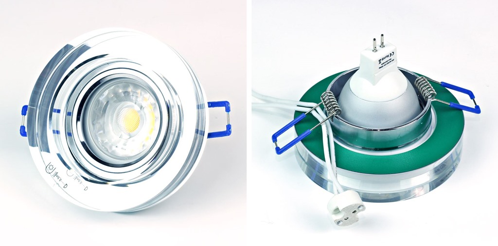 Ejemplo con bombilla MR16 montada en aro cristal redondo