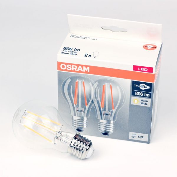 Bombilla LED E27 filamento | 2x OSRAM CLASSIC 7W