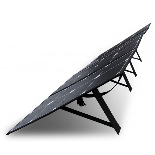 Panel solar plegable Poweroak 120W desplegado con sus soportes