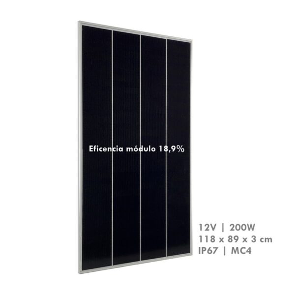 Panel solar 12v 200w monocristalino con datos