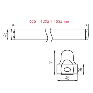 Dimensiones regleta para tubo LED T8