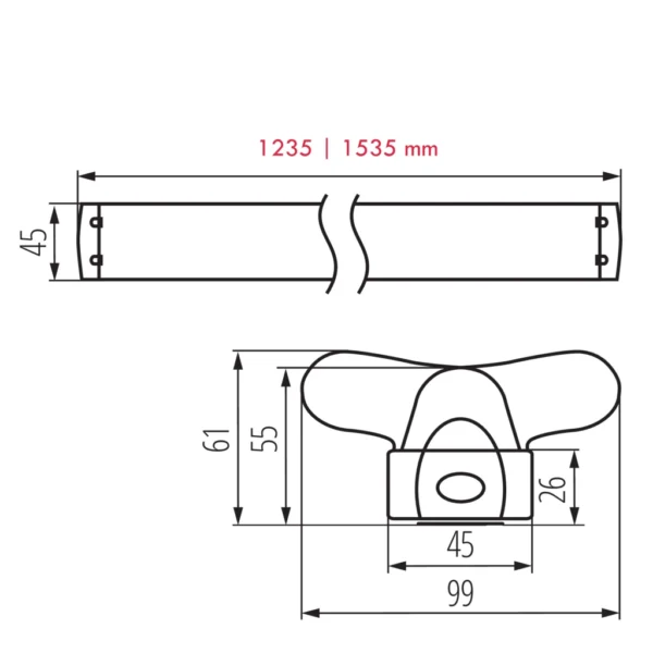 Dimensiones regleta para dos tubos LED T8